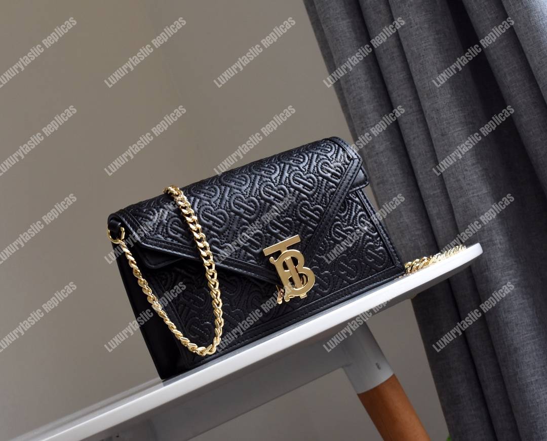 B**rry small quilted monogram tb envelope clutch black