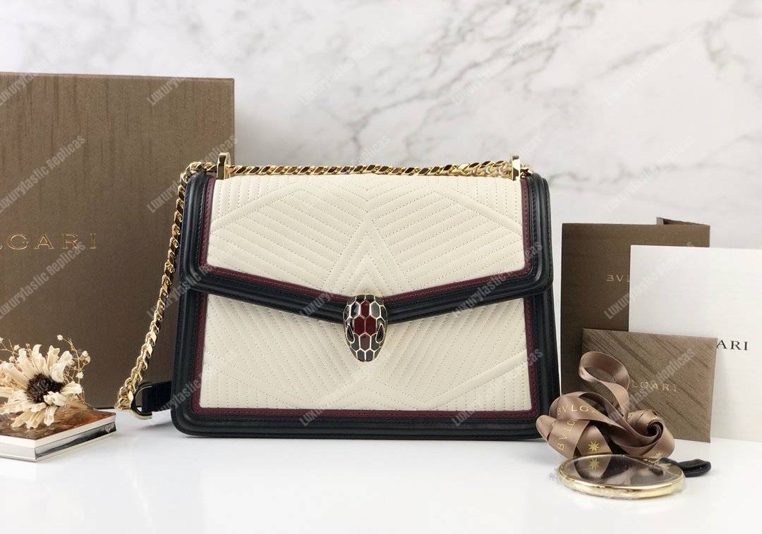 BVL Serpenti Diamond Blast Shoulder Framed Quilted Nappa Bag White Agate