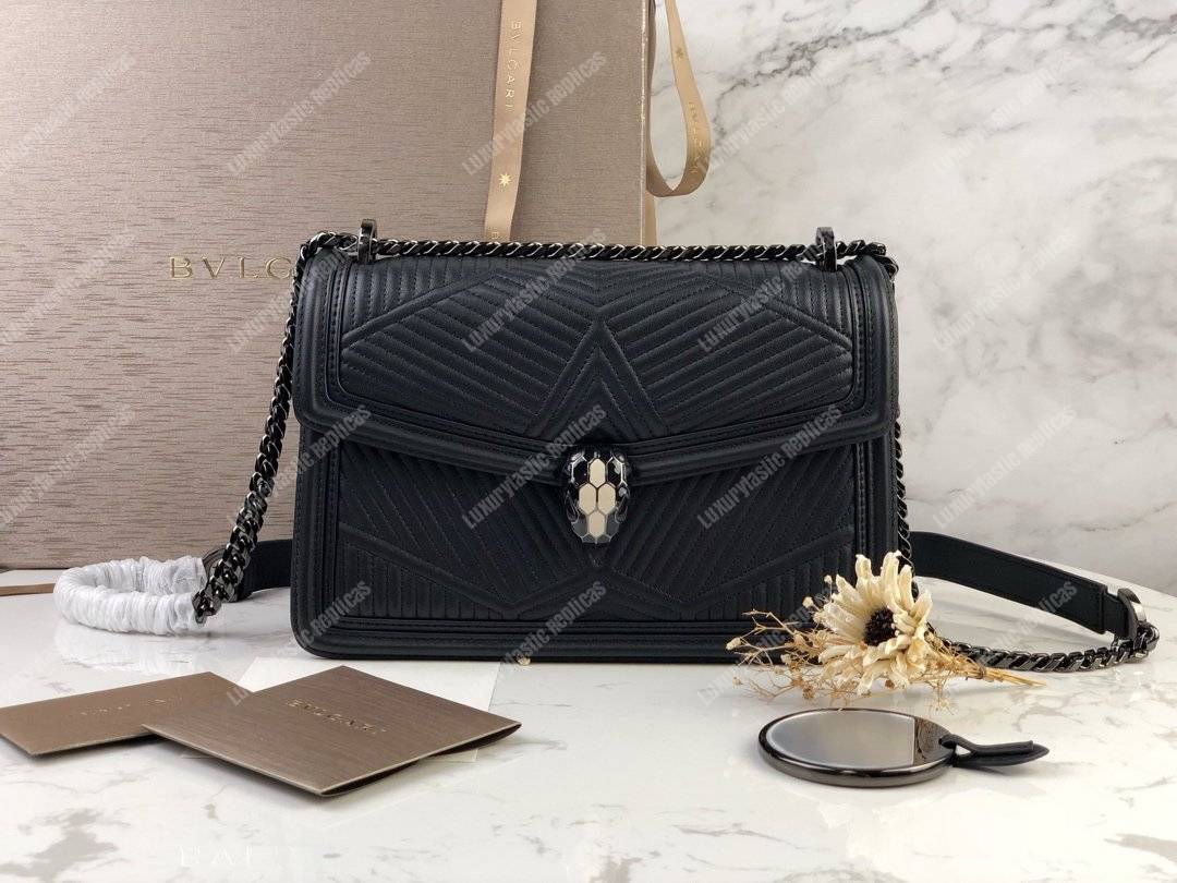 BVL Serpenti Diamond Blast Shoulder Quilted Nappa Bag Black