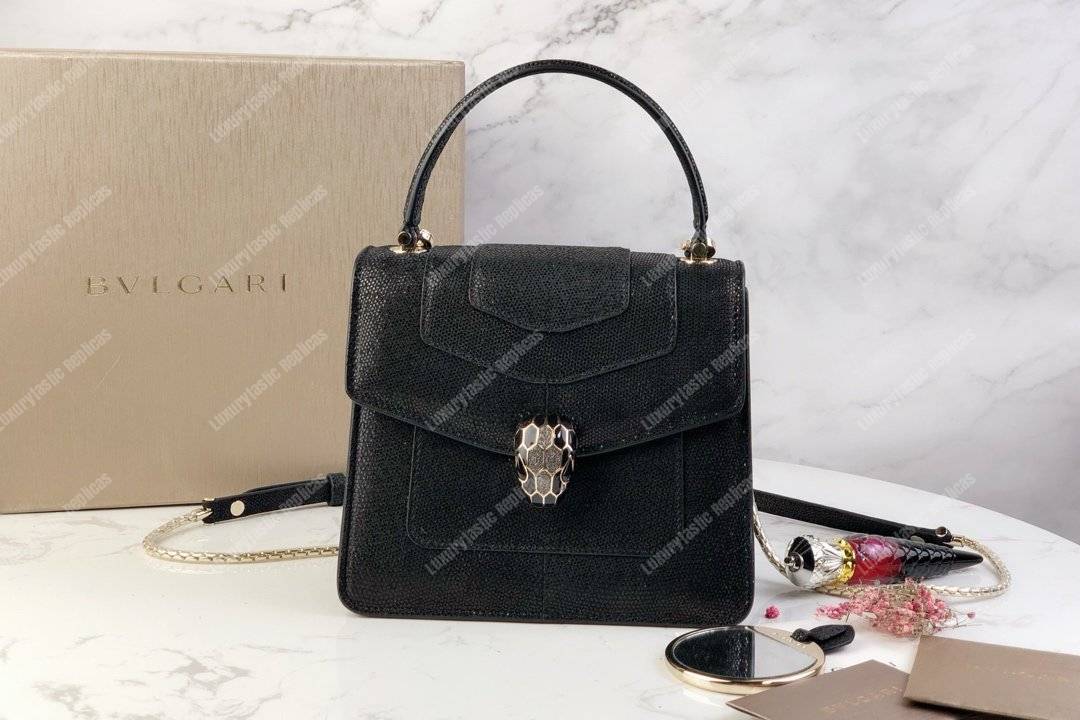 BVL Serpenti Forever Crossbody Small Tophandle Bag Black Karung