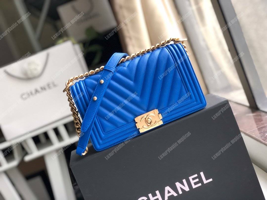 Ch*el medium boy flap bag blue