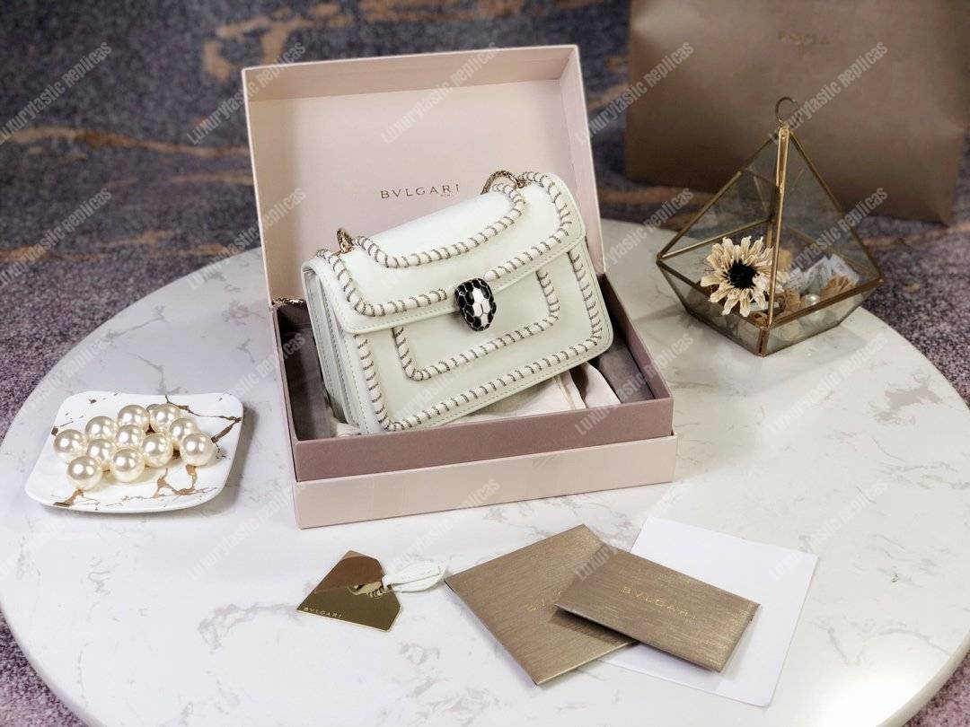 BVL Serpenti Forever Mini Bag White With Woven Chain