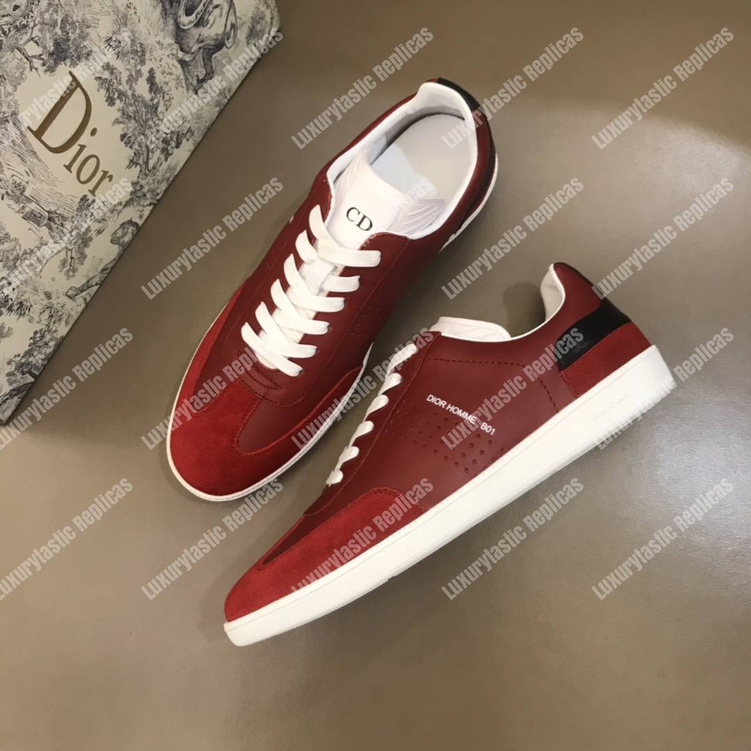 D*or “b01” sneaker red suede calfskin & red smooth calfskin