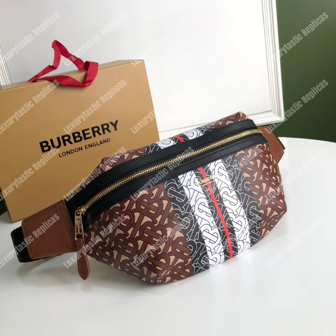 B**rry medium monogram stripe e-canvas bum bag brown