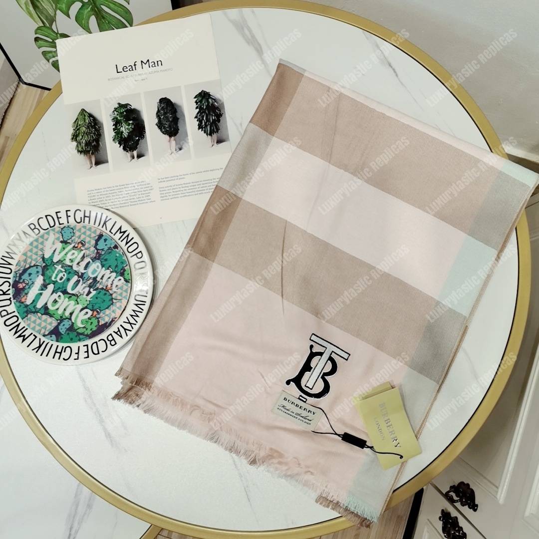 B**rry cashmere silk scarf white alabaster pink tb monogram