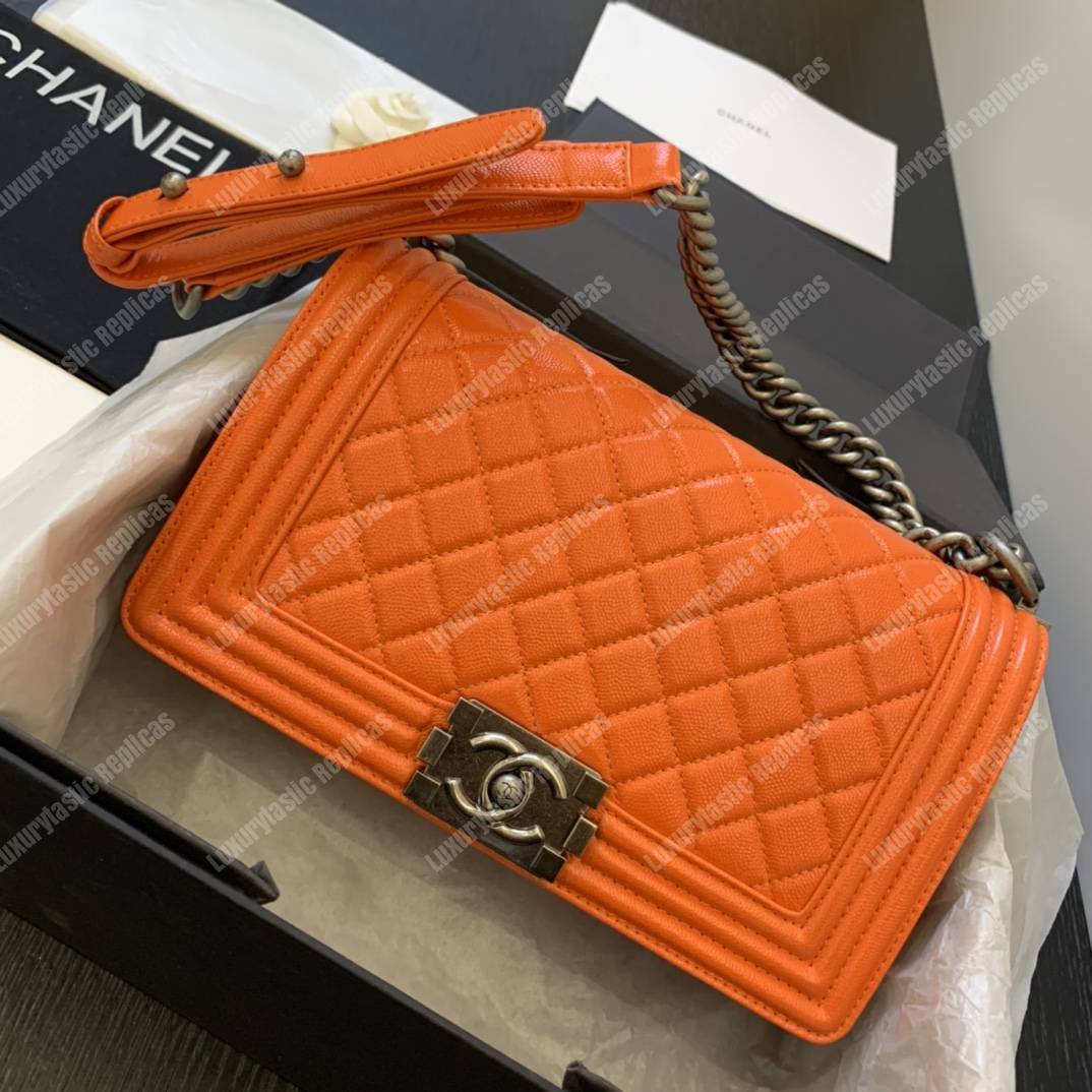 Ch*el boy medium caviar leather orange