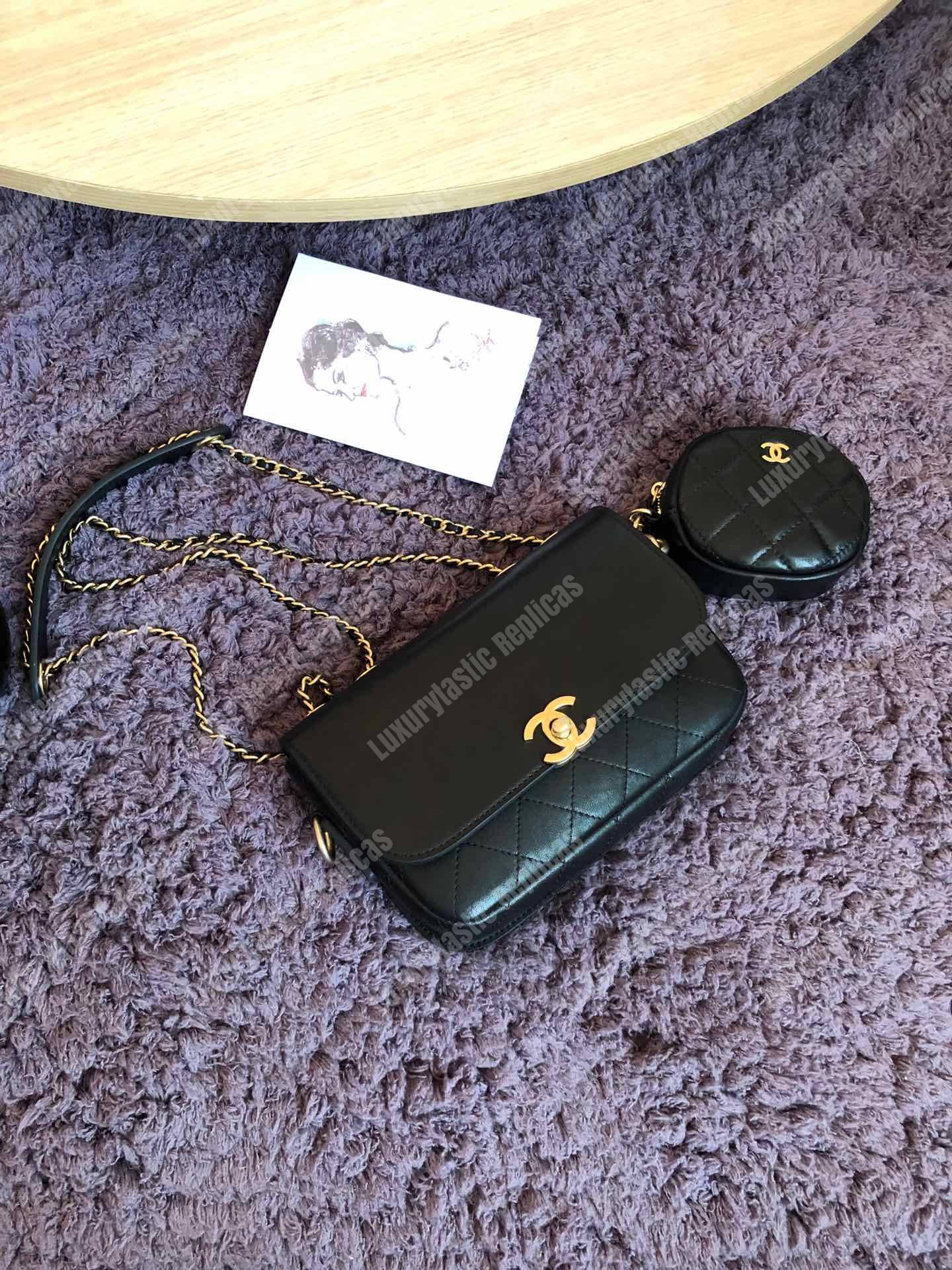 Ch*el flap bag & coin purse black