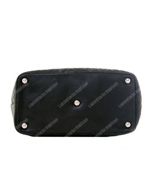 Ch*el cambon signature large cc logo calfskin black leather shoulder bag
