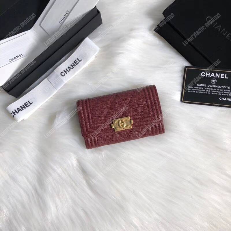 Ch*el boy small flap wallet maroon