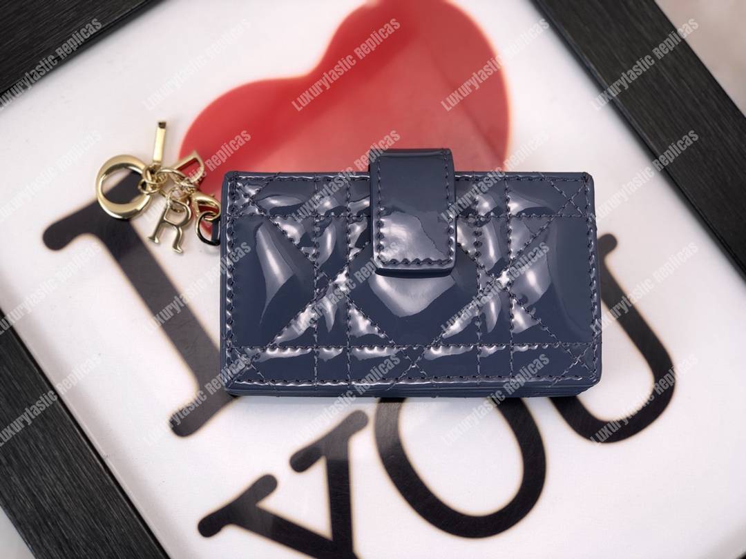 lady D*or calfskin card holder denim blue