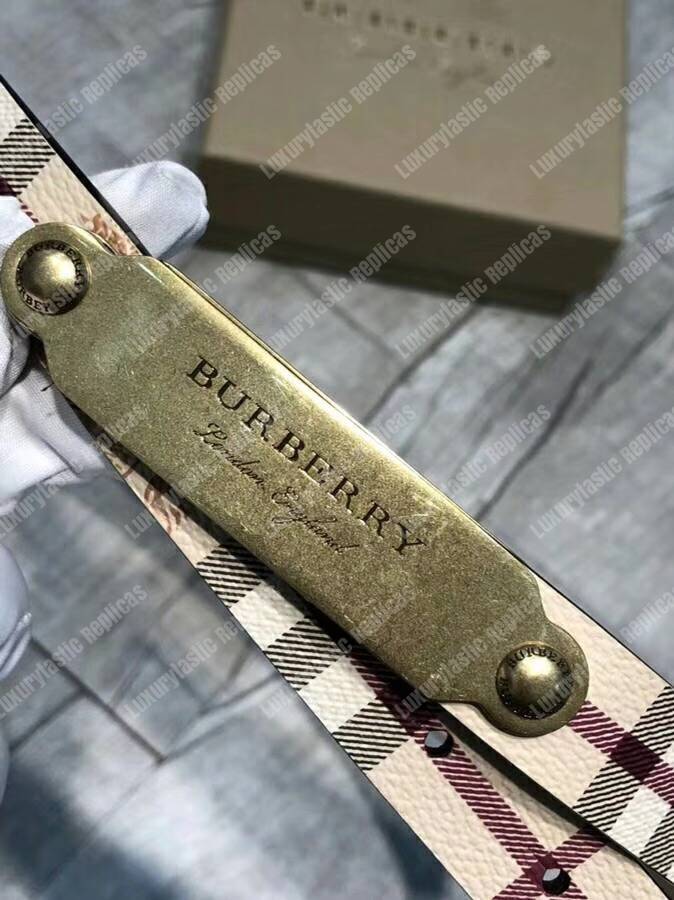B**rry brass plaque buckle embossed bridle leather belt vintage checker