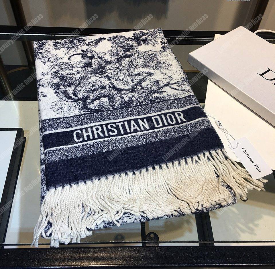 CD Toile de Jouy Stole Blue Cashmere & Wool