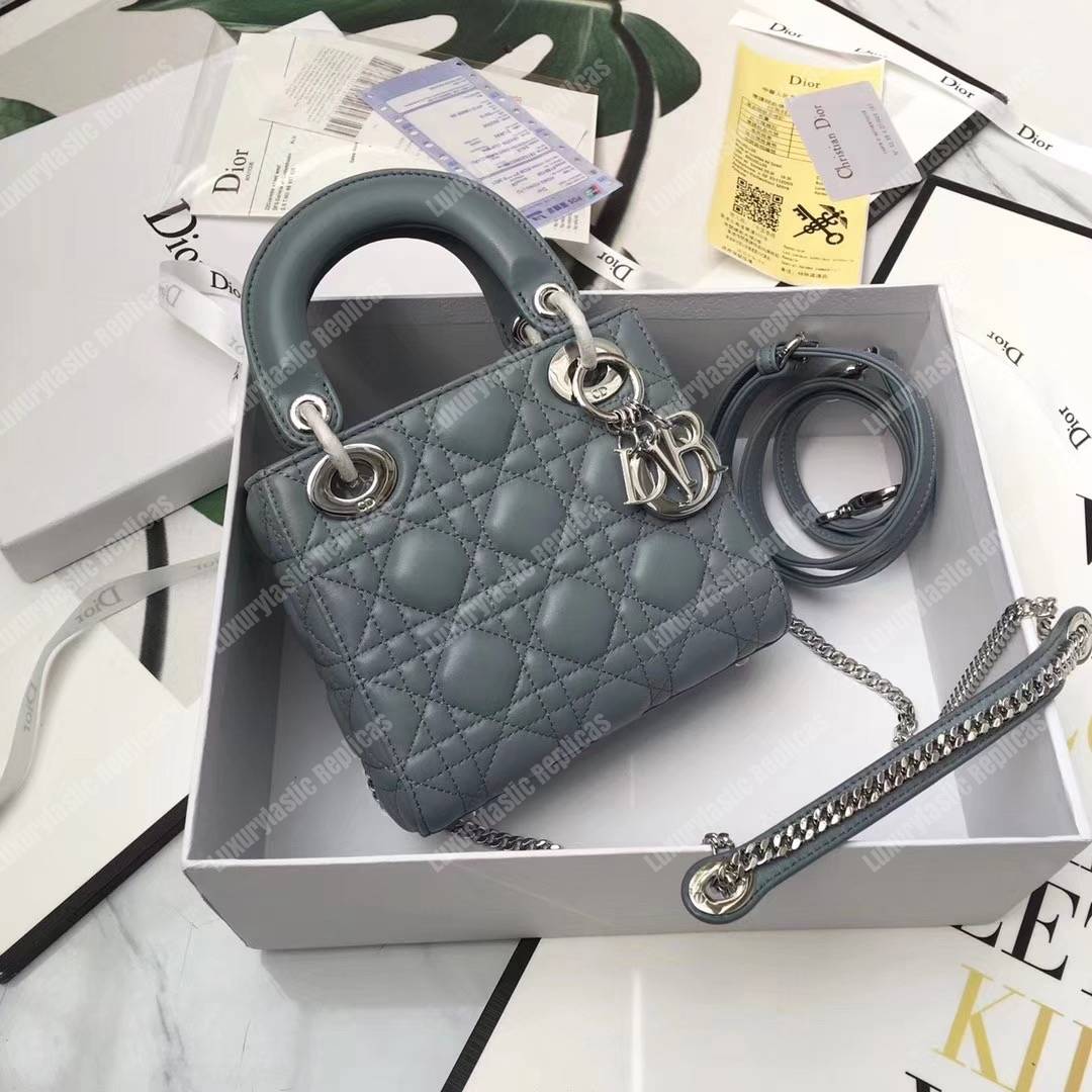 mini lady D*or lambskin bag storm blue
