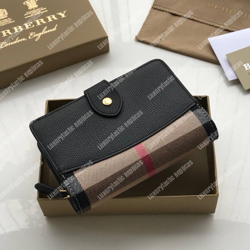 B**rry house check and leather wallet black