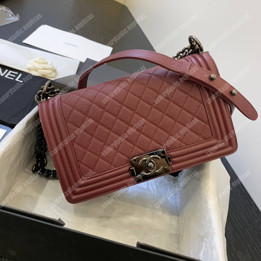 Ch*el boy medium caviar leather burgundy