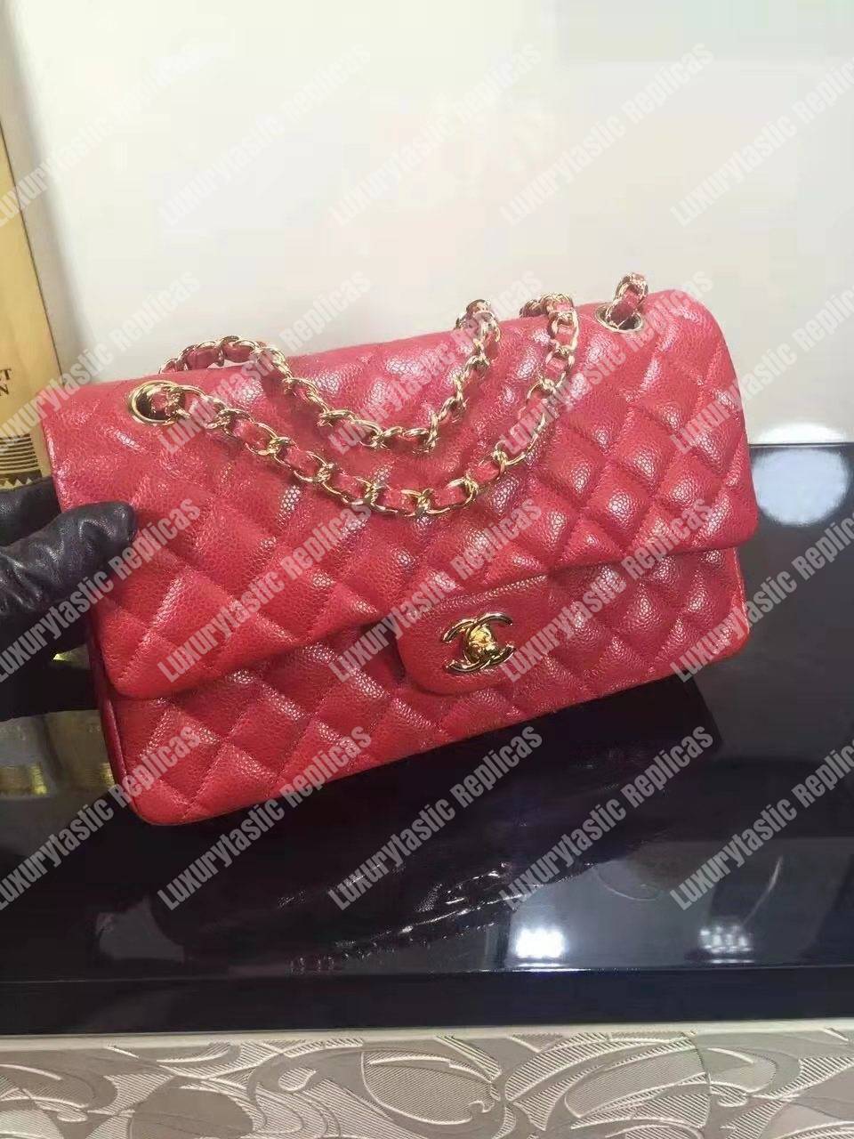 Ch*el classic medium flap bag red caviar