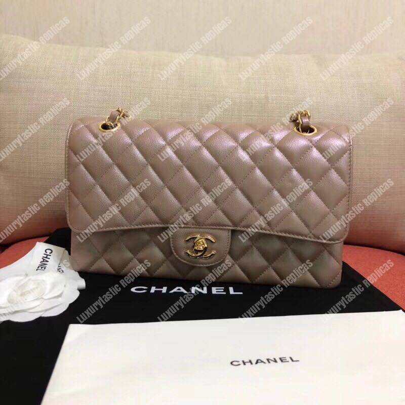 Ch*el medium classic flap bag iridescent rose gold