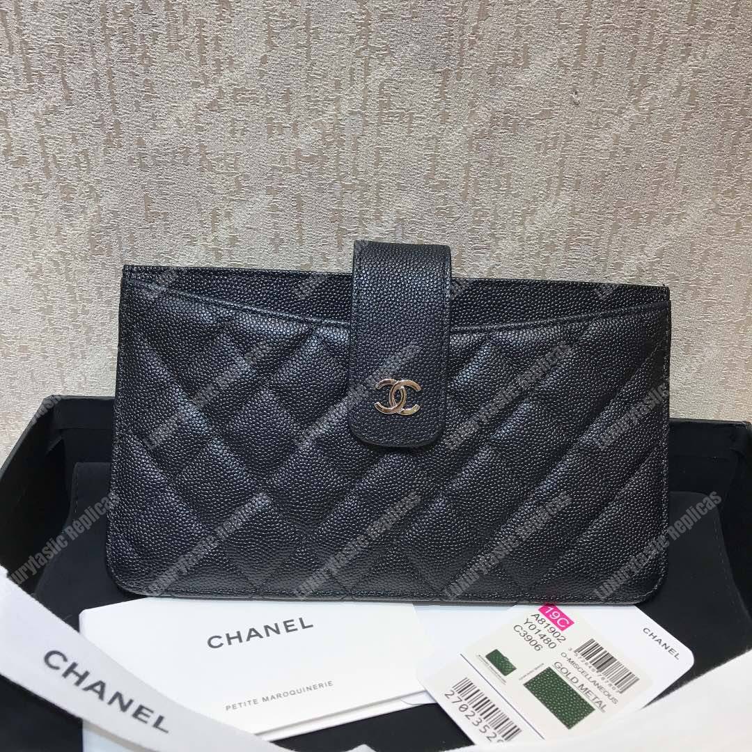 Ch*el classic pouch caviar leather silver tone black