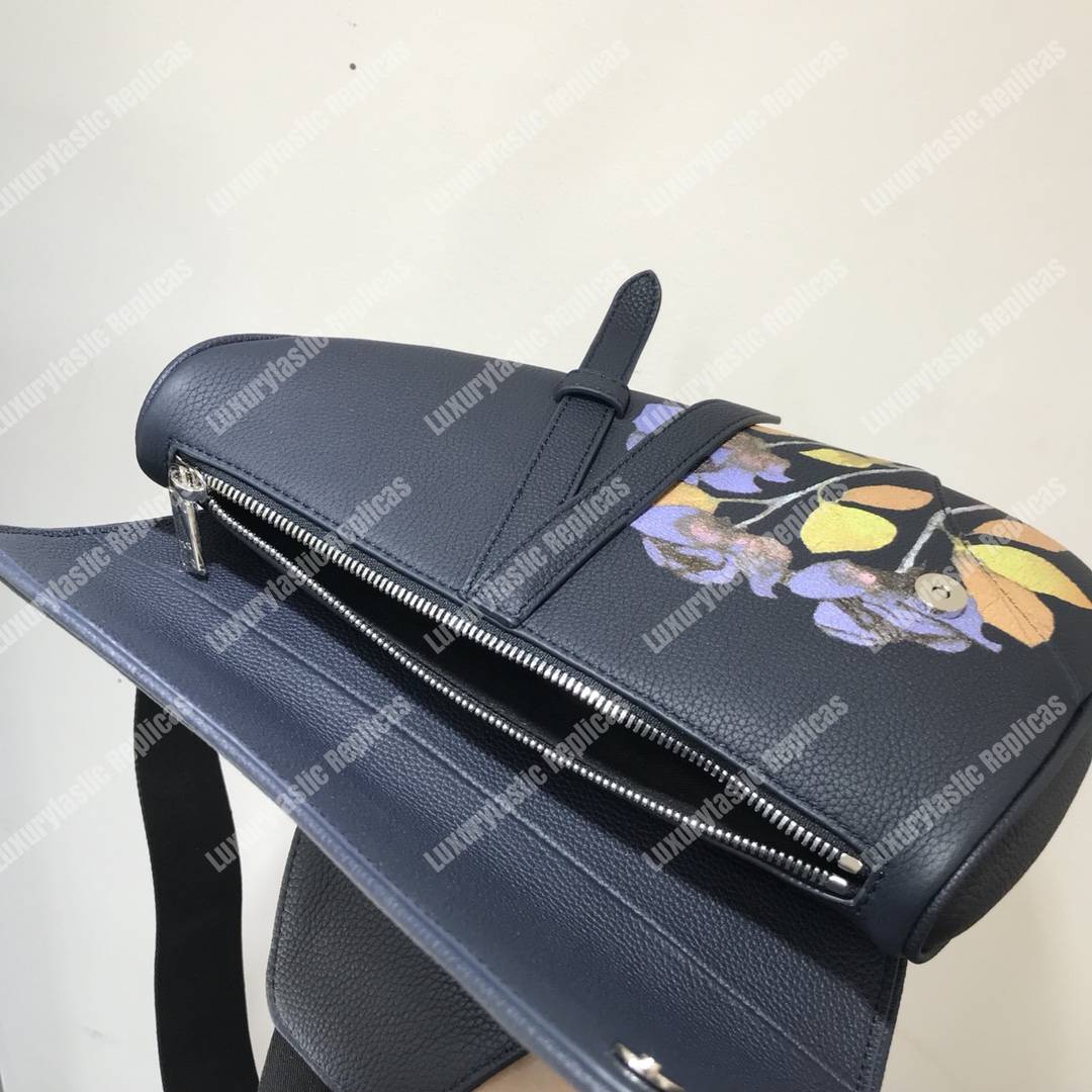 D*or saddle bag navy blue grained calfskin and alex foxton floral