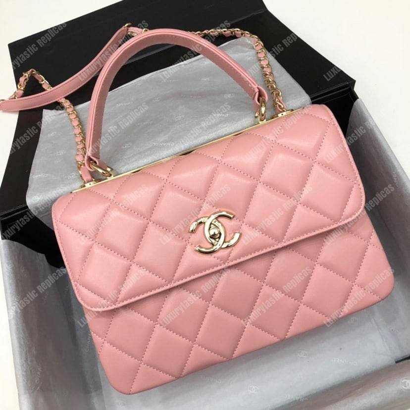 Ch*el small flap bag with top handle pink-gold