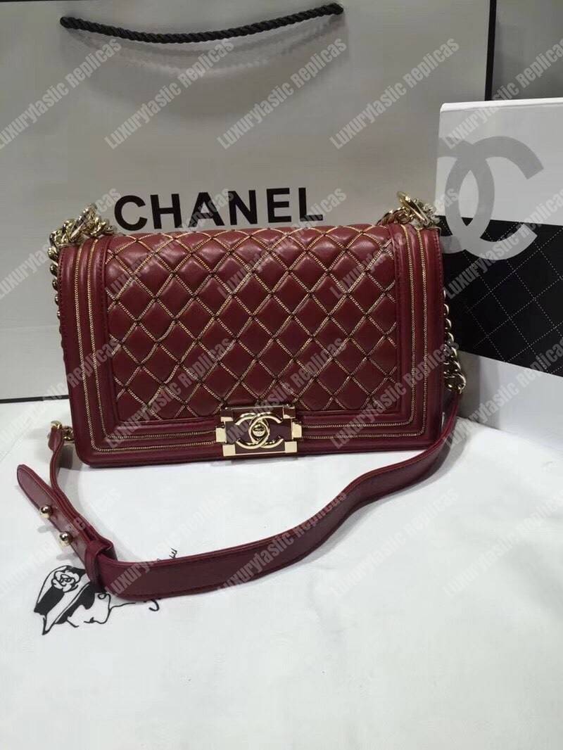 Ch*el boy handbag burgundy