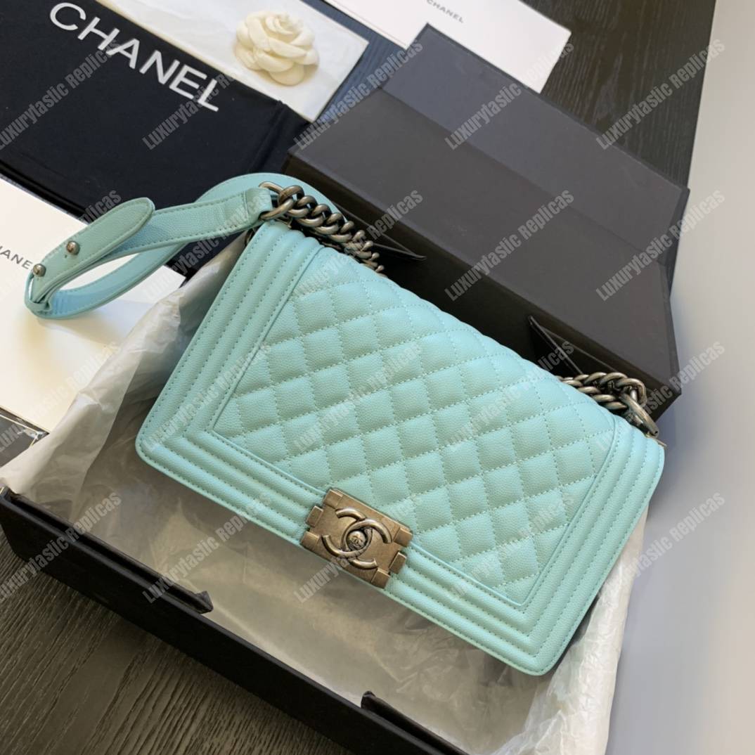 Ch*el boy medium caviar leather sky blue