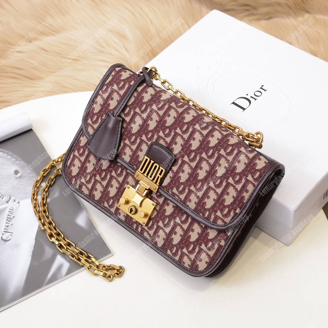 D*or addict flap bag burgundy oblique canvas with chain