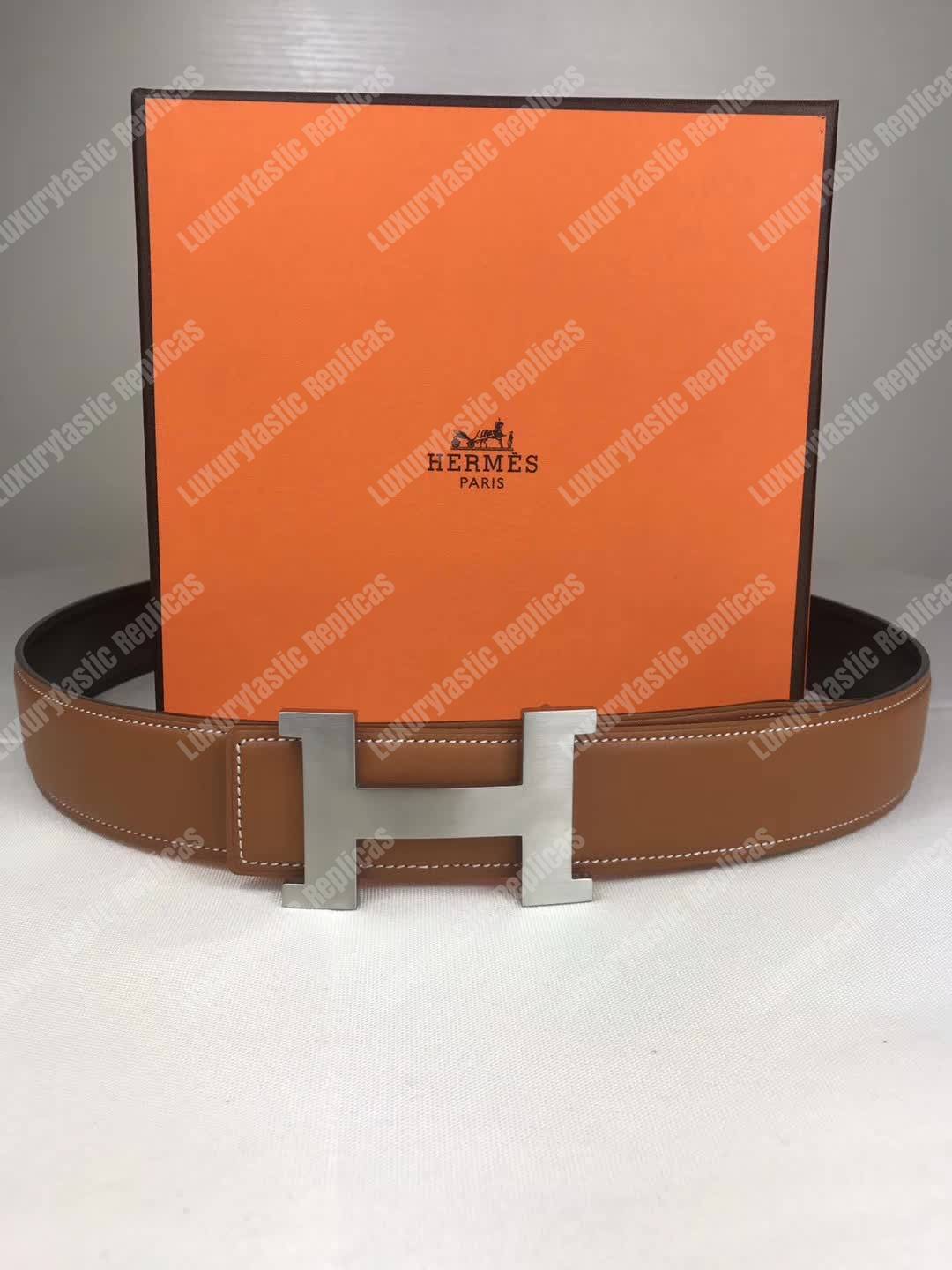 H**mes h belt buckle reversible leather strap brown