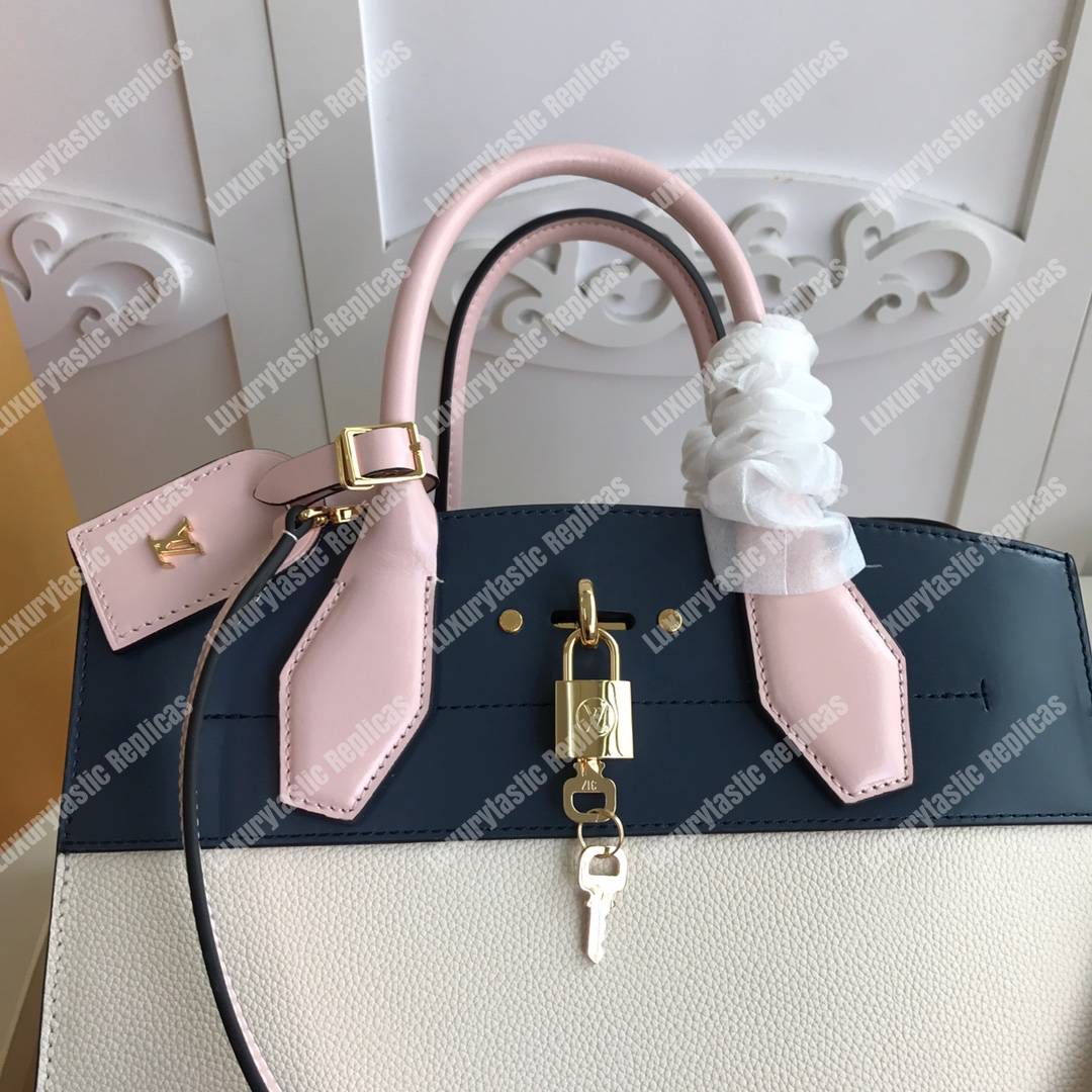 LV City Steamer MM Autres Cuirs Gris Antartica Navy Blue Rose Doux Pink