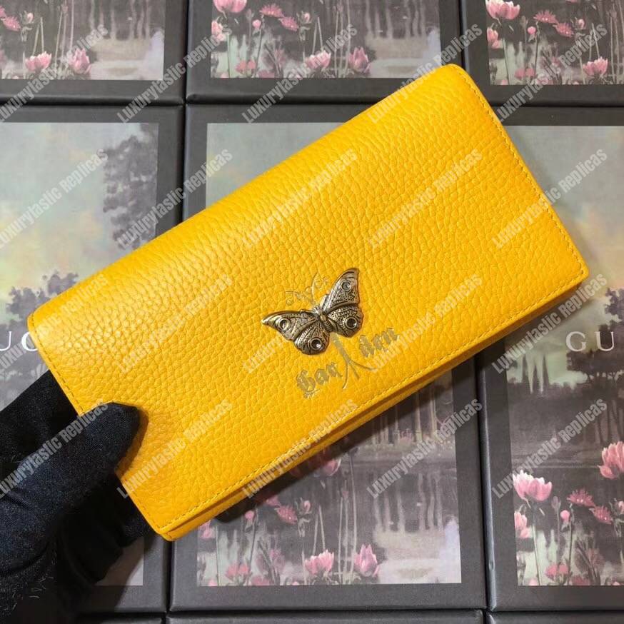 G*u*i garden leather continental wallet yellow with butterfly