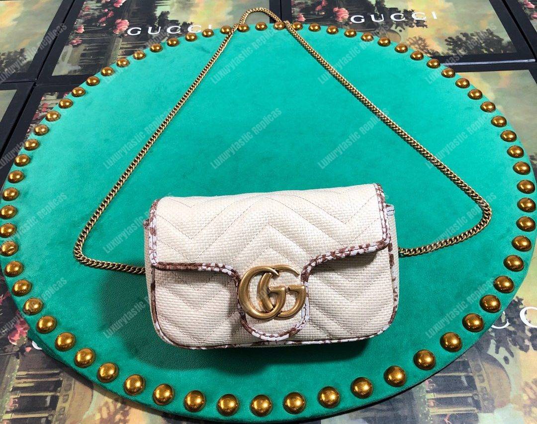 G*u*i gg marmont matelassé super mini bag cream snakeskin trim