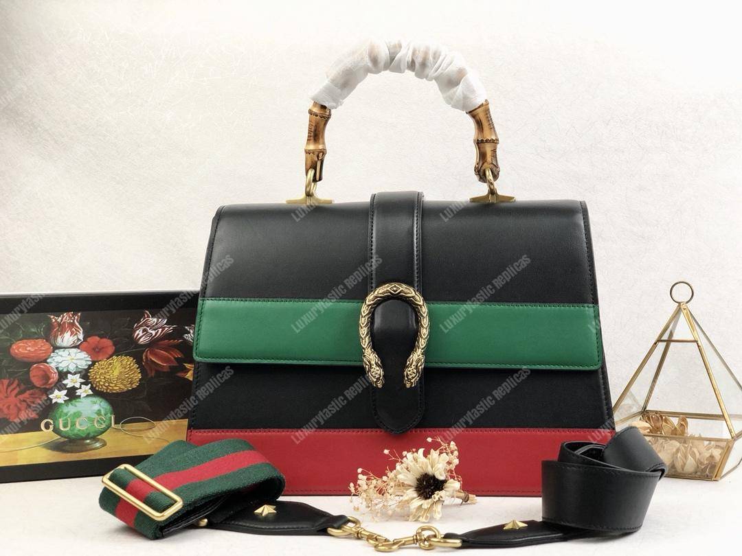 G*u*i dionysus large smooth leather bamboo top handle bag blue/green/red