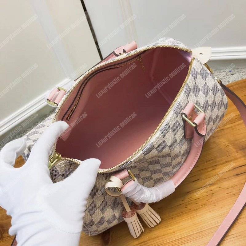 LV Speedy Bandouliere 30 Damier Azur Canvas Rose Ballerine Pink