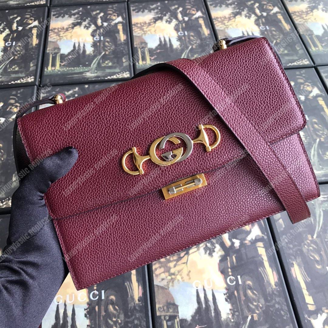 G*u*i zumi grainy leather small shoulder bag burgundy