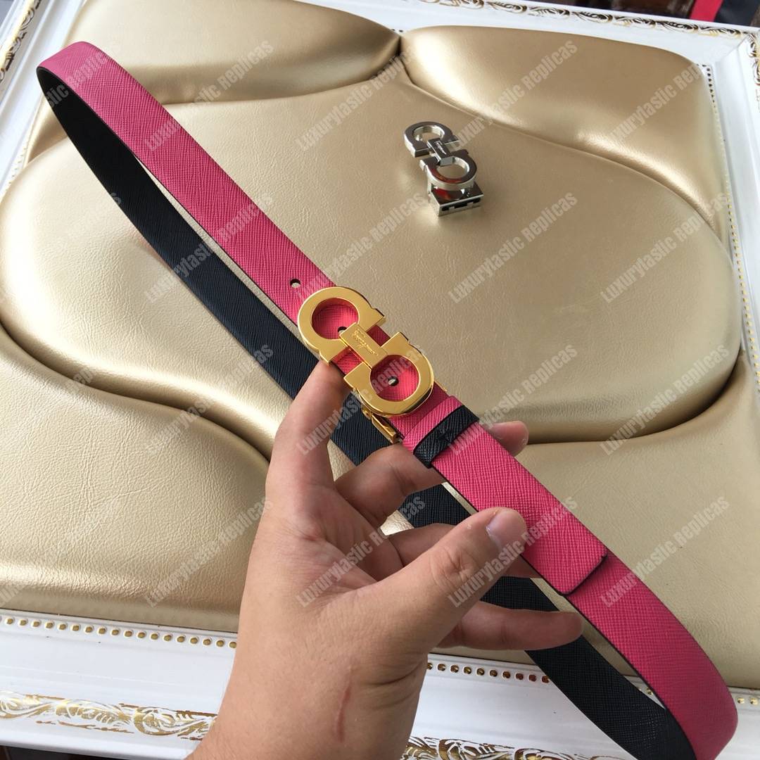 Salvatore Ferragamo Adjustable and Reversible Gancini Belt Black / Pink