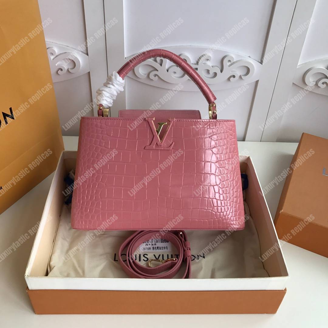 LV Capuccines PM Crocodilien Mat Rose Tourmaline