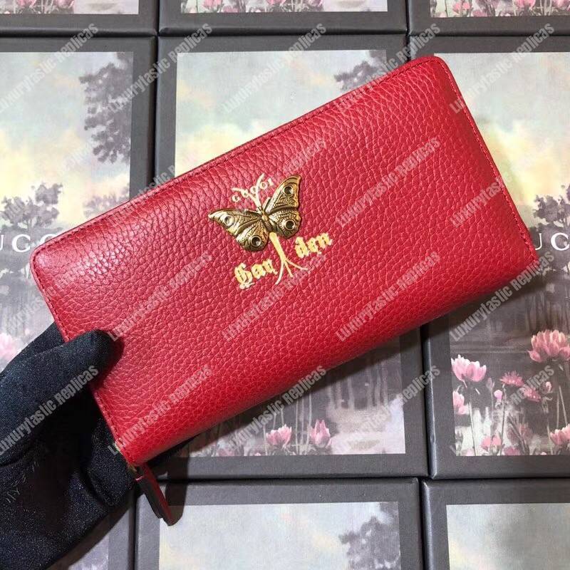 G*u*i garden leather zip around wallet red with butterfly