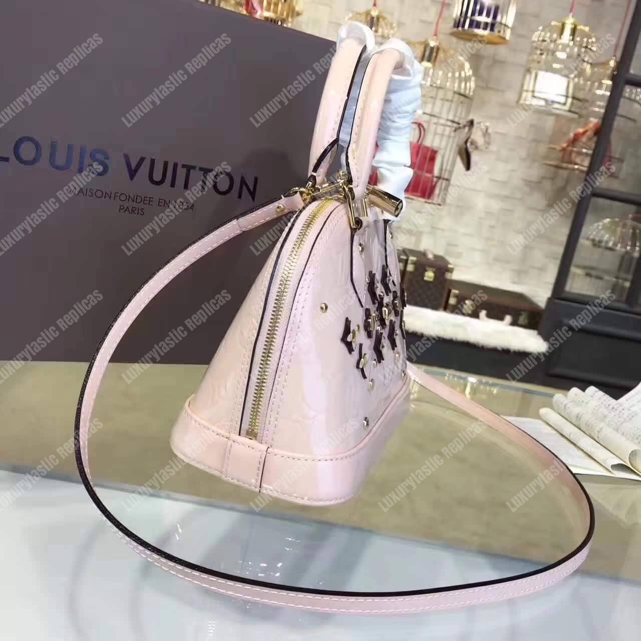LV Alma BB Tote Bag Monogram Vernis Rose Ballerine