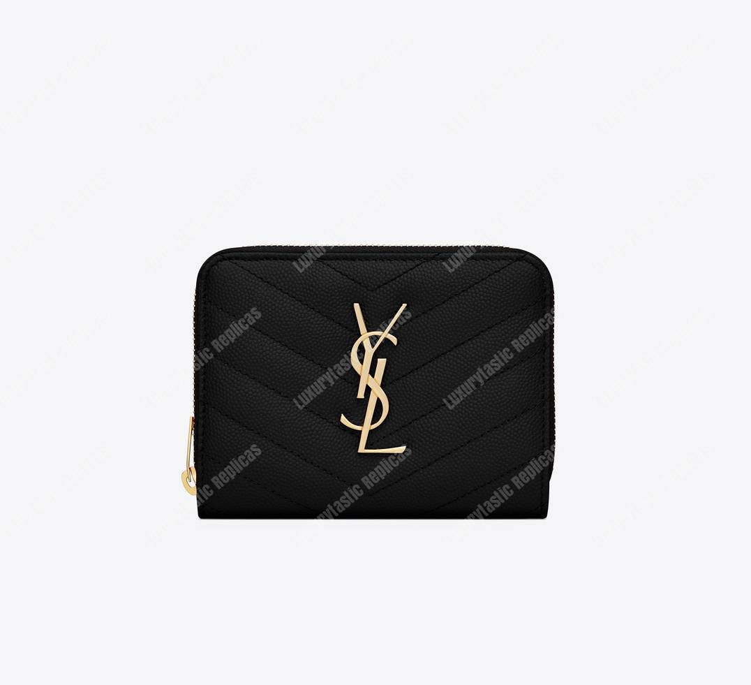 Saint Laurent Compact Zip Around Wallet Black Grain De Poudre