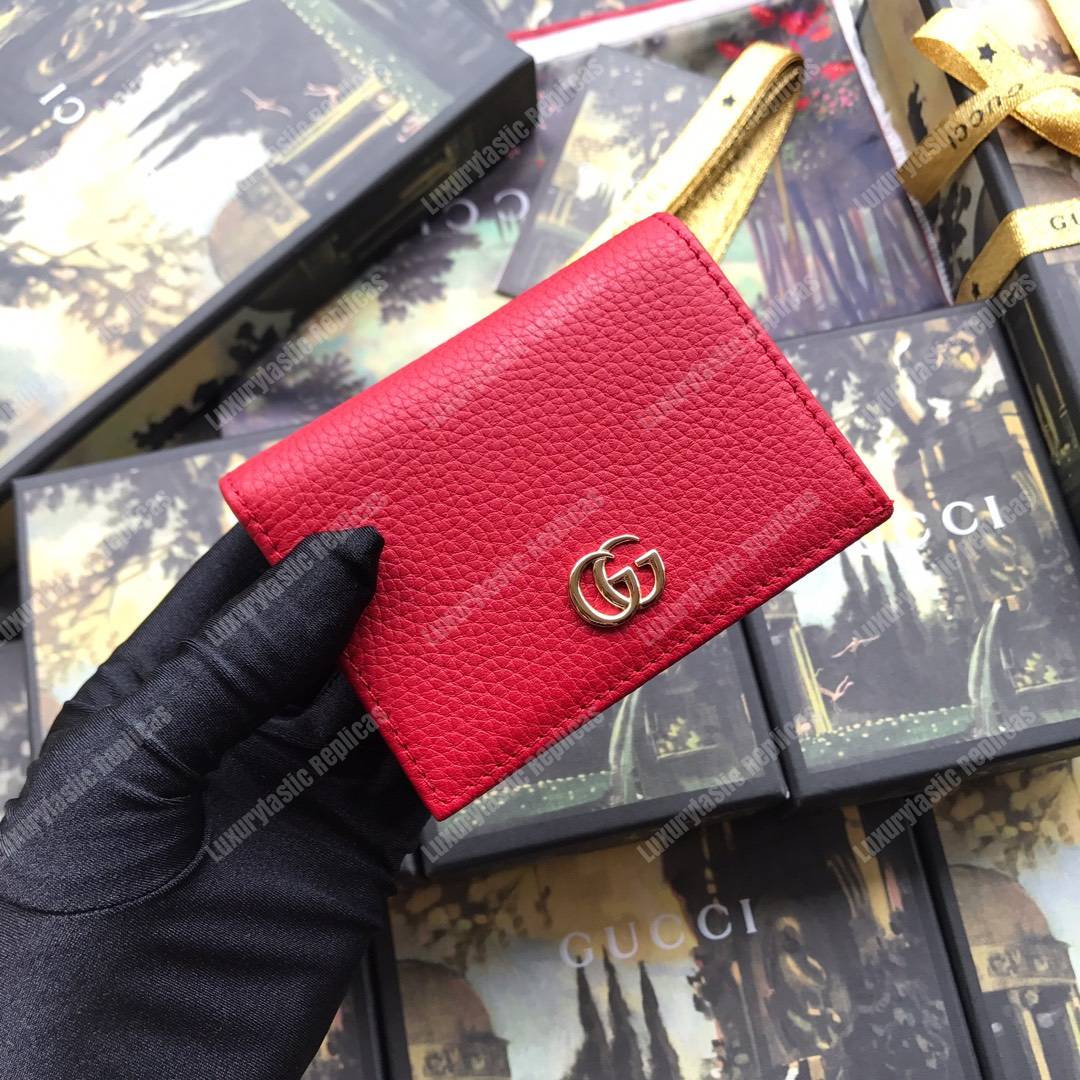 G*u*i leather card case wallet hibiscus red