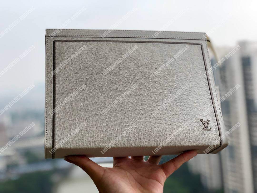 LV Pochette Voyage MM Taiga Leather White