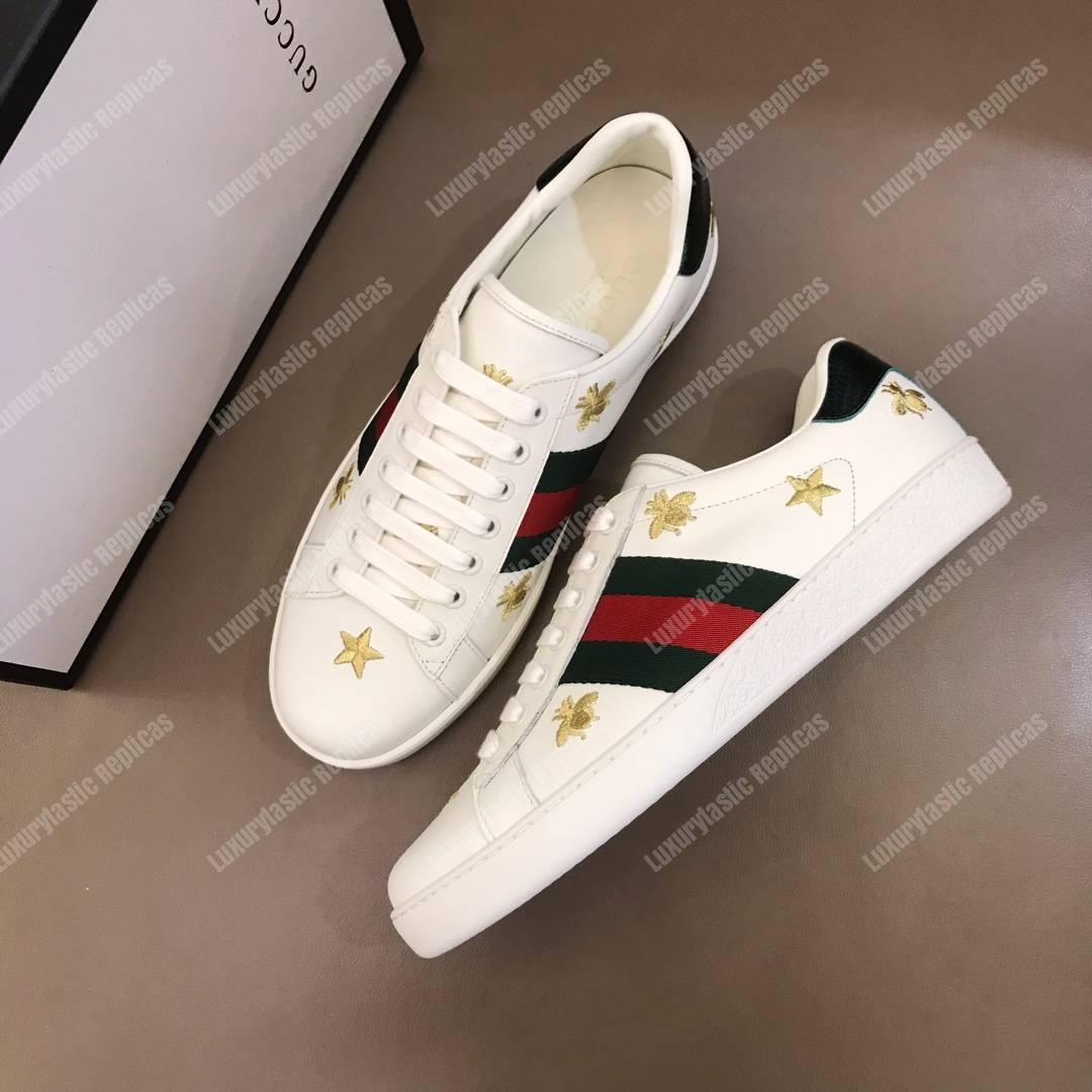 G*u*i ace embroidered bee and stars sneaker white