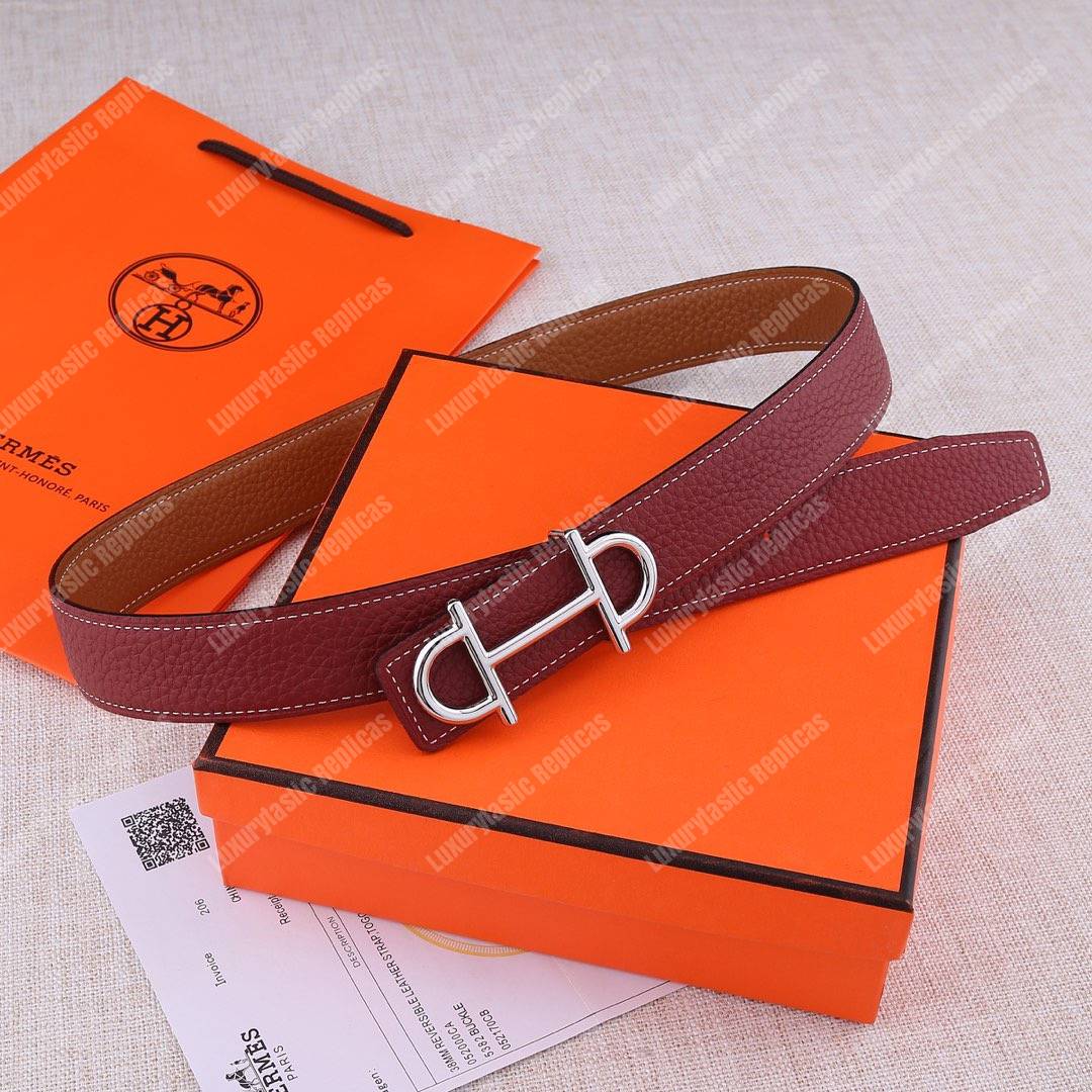 H**mes gamma belt buckle & sellier reversible leather strap gold/rouge