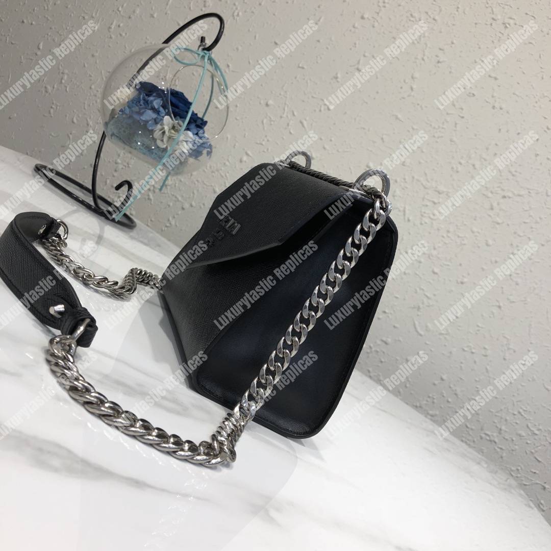 pra*a monoCh*0me saffiano leather bag black