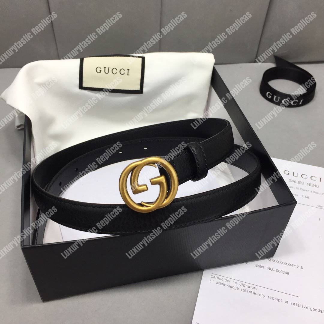 G*u*i slim leather belt with double g buckle black