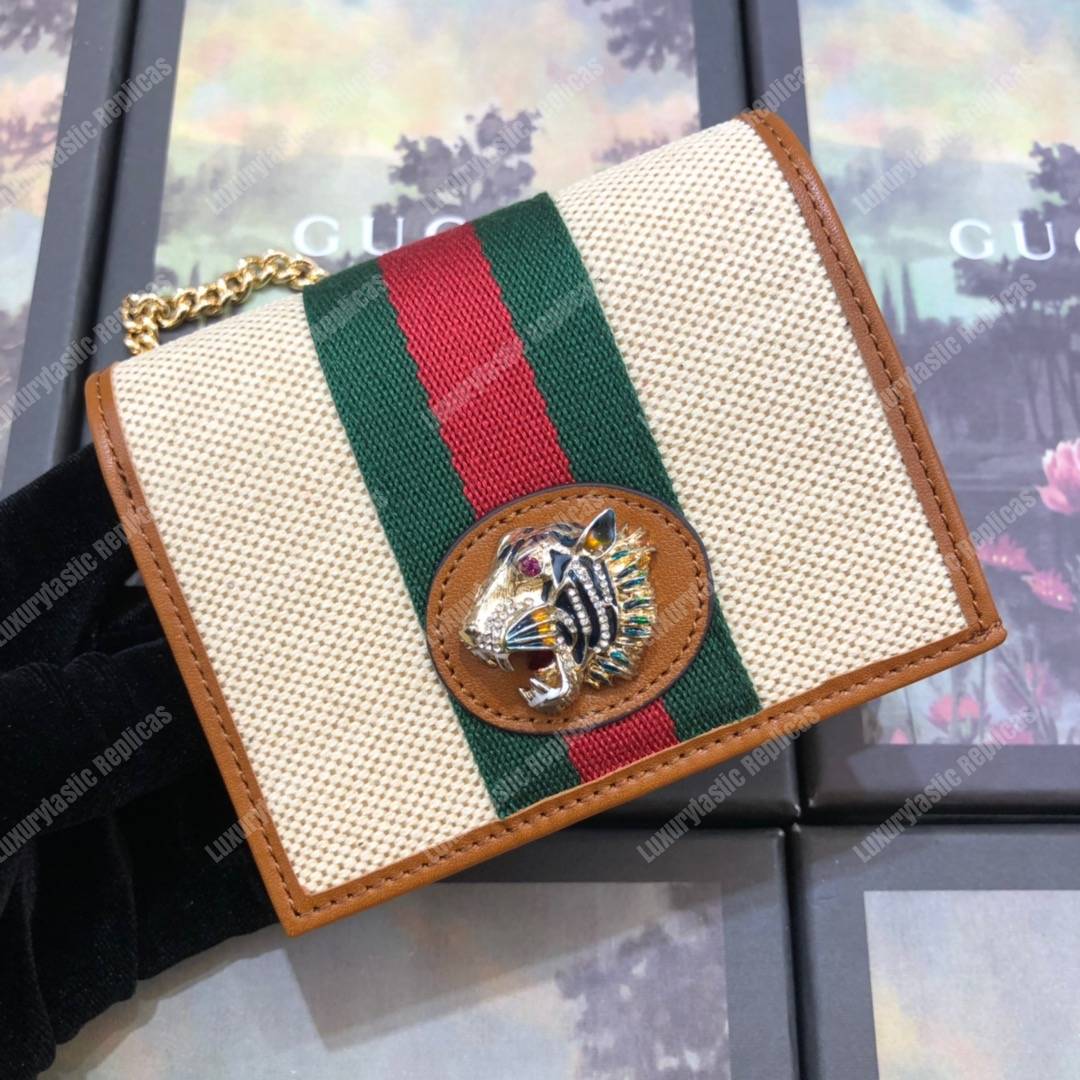 G*u*i rajah chain card case wallet beige