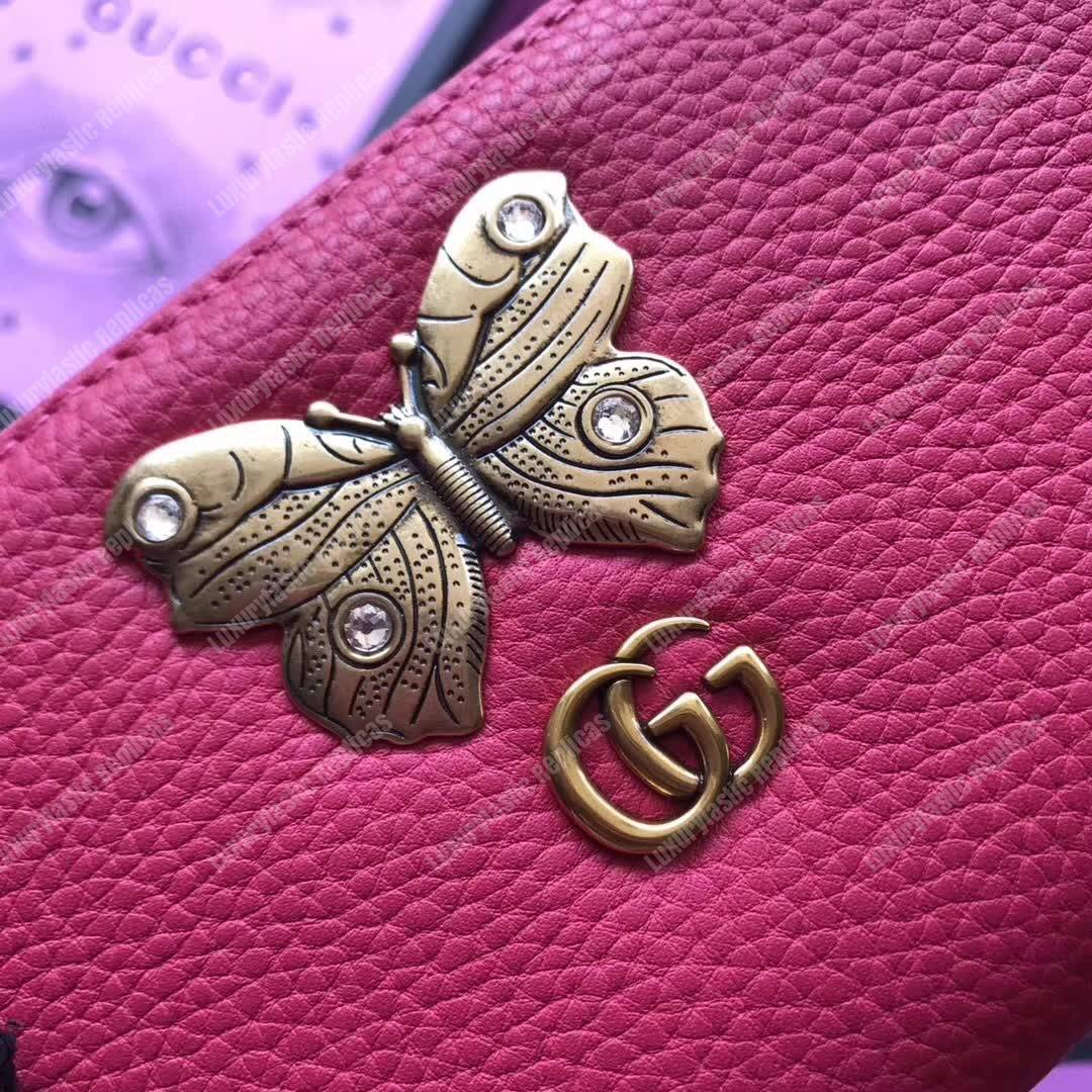 G*u*i gg leather zip around wallet with butterfly bright pink