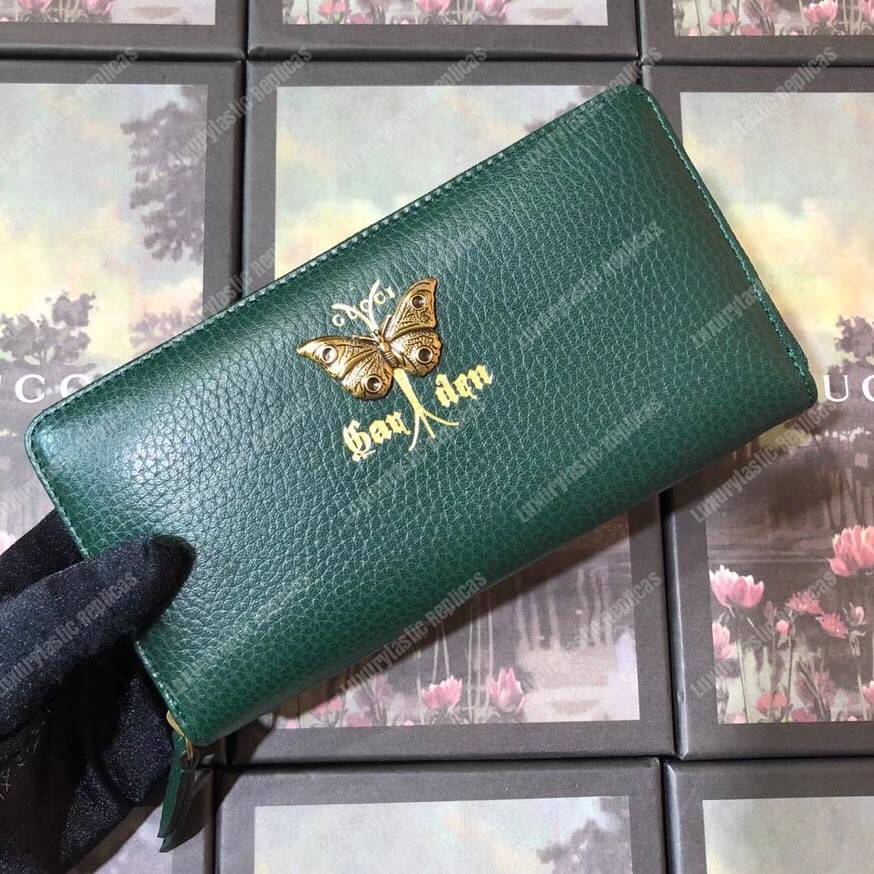 G*u*i garden leather zip around wallet green with butterfly