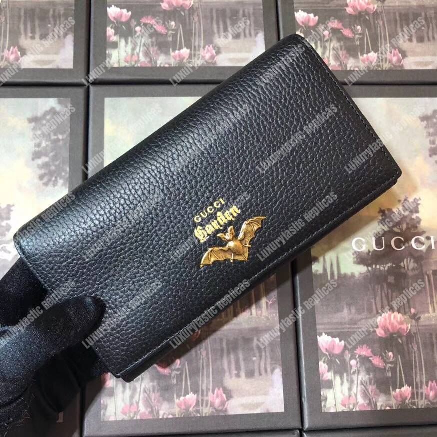 G*u*i garden leather continental wallet black with bat