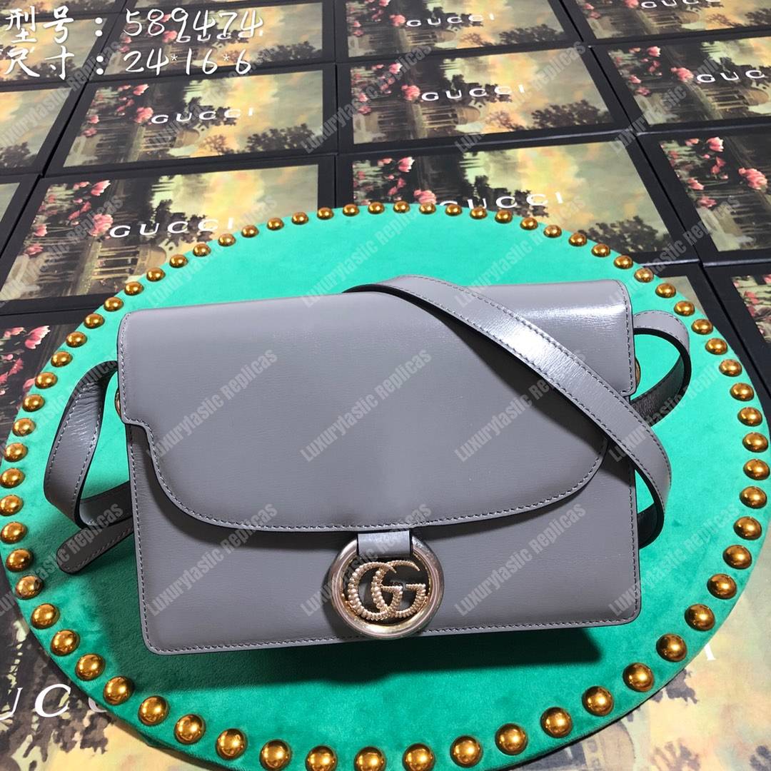 G*u*i small leather shoulder bag dusty grey